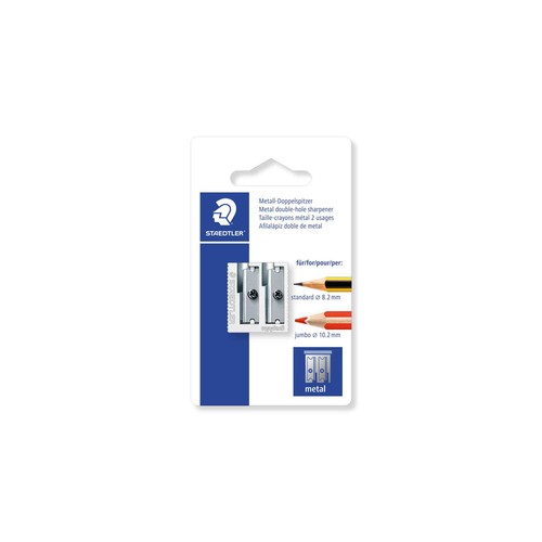 Sacapuntas cuerpo metálico con forma de cuña y 2 agujeros para lapiceros distinto grosor STAEDTLER.