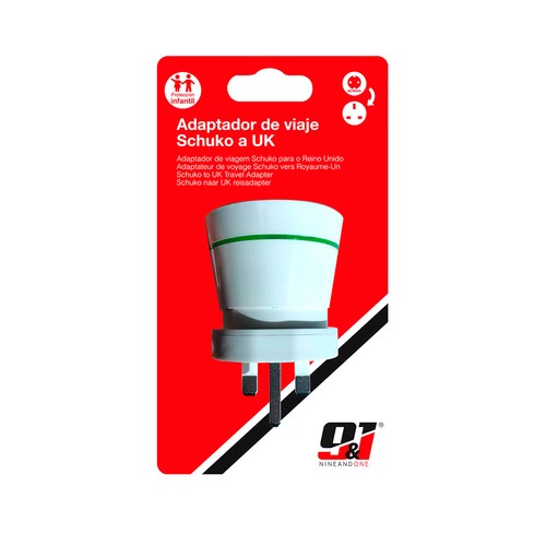 Adaptador de viaje eu (schuko) a uk con protección para niños rojo, NINE&ONE.