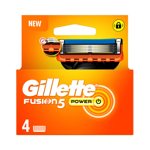 GILLETTE Recambio de cuchillas de 5 hojas para maquinillas de afeitar GILLETTE Fusión 5 power 4 uds.