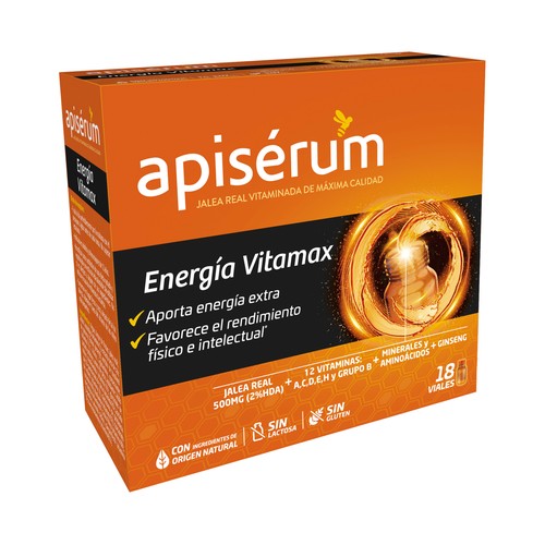 APISÉRUM Complemento alimenticio con jalea real vitaminada en cómodos viales APISÉRUM Energía vitamax 18 uds.