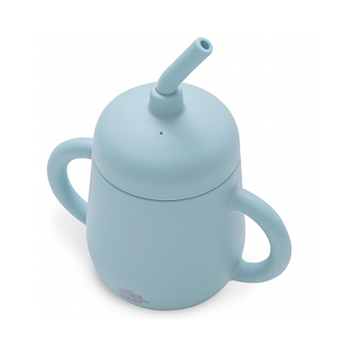 Vaso antigoteo + pajita de silicona, color azul, INTERBABY.