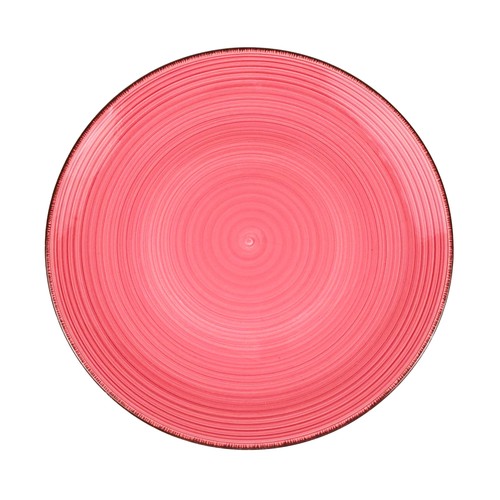 Plato llano 26cm gres pintado a mano espiral color rosa. ACTUEL