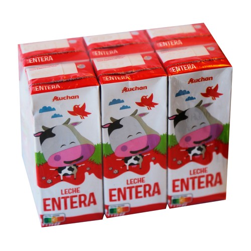AUCHAN Leche mini entera 6 x 200 ml Producto Alcampo.