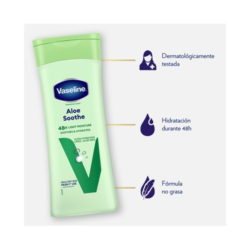 VASELINE Aloe soothe Loción corporal hidratante con aloe vera, para pieles secas 400 ml.