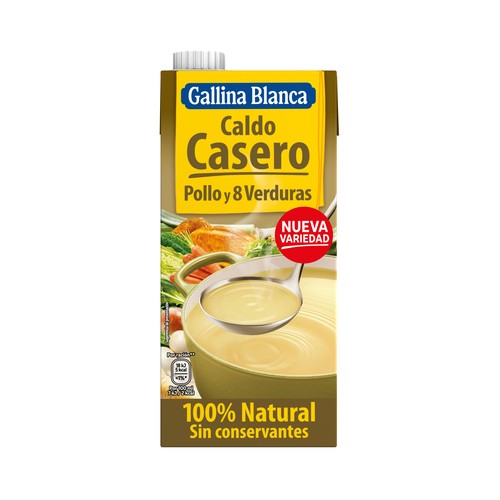 GALLINA BLANCA Caldo casero de pollo y 8 verduras de 1 l.