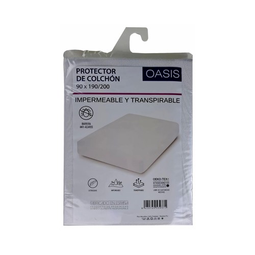 Protector de colchón impermeable y transpirable con tratamiento antiácaros, 105 centímetros, CANDIDO PENALBA.