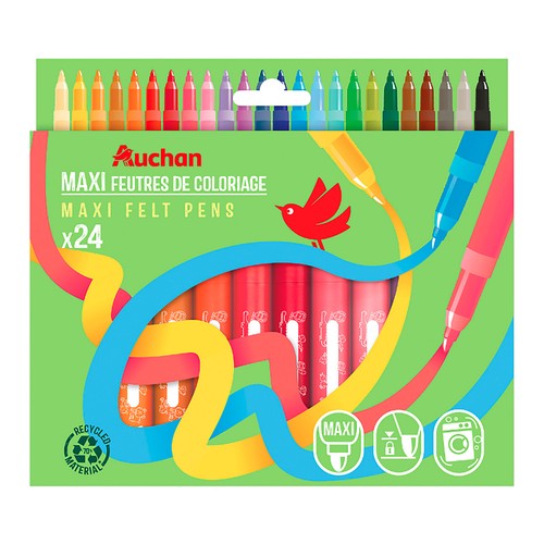 24 rotuladores de color en plástico reciclado, ALCAMPO.