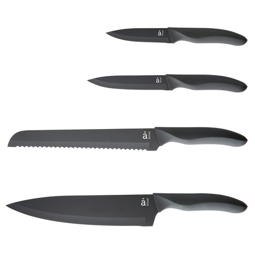 Set de 4 cuchillos con mango de plástico, Pan/cocina/verduras/multiuso ACTUEL.