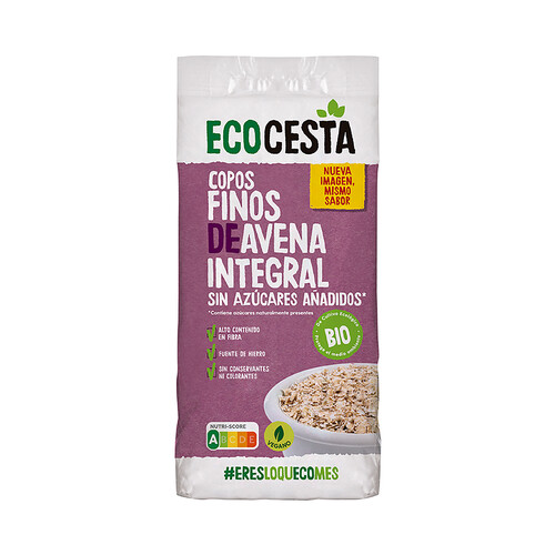 ECOCESTA Copos finos de avena integral de cultivo ecológico, sin azúcares añadidos 500 g.