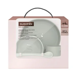 SUAVINEX Selection Vajilla infantil de silicona (suave y flexible) para bebés de + 4 meses.