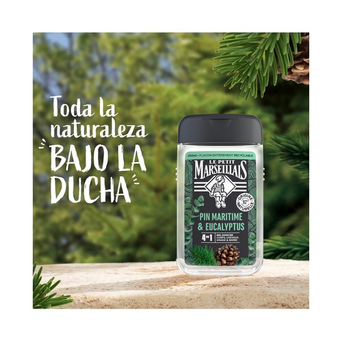 LE PETIT MARSEILIAIS Gel para baño o ducha 4 en 1 (cuerpo, cabello, cara y barba) con pino marino y eucalipto 250 ml.