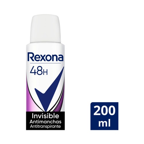 REXONA Desodorante en spray para mujer, antitranspirante 48 horas, efecto invisible REXONA Invisible 200 ml.