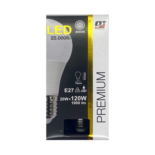 Bombilla Led E27, 20W=120W, luz neutra 4000K, 1930lm, NINE&ONE.