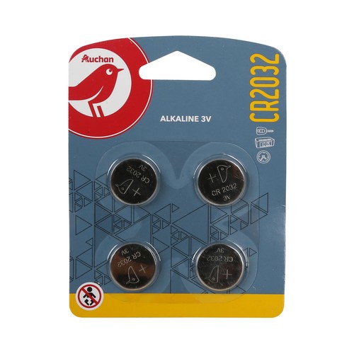 Pack de 4 pilas de botón de litio CR2032, 3V, PRODUCTO ALCAMPO.