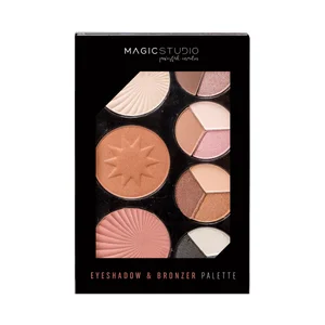 MAGIC STUDIO Paleta con 12 sombras de ojos y 3 tonos de maquillaje bronceador.