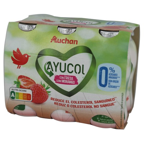 AUCHAN Ayucol con sabor a fresa, para ayudar a controlar el colesterol 6x100 g Producto Alcampo.