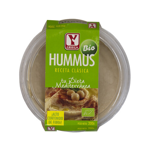Y GRIEGA Hummus receta clásica, elaborado con productos ecológicos Y GRIEGA 200 g.