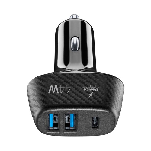 Cargador para coche Multipower Trío negro: 2 USB-A y 1 USB-C, 44W, 12/24V CELLULAR LINE.