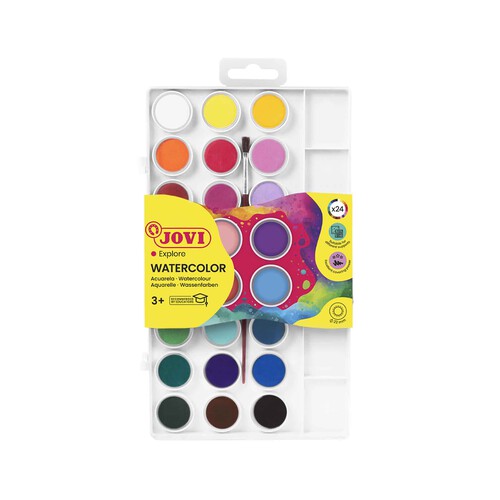 Alcampo Caja de 24 acuarelas de diferentes colores + pincel JOVI