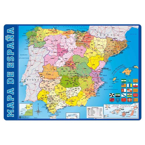 Tapete escolar con el mapa de España y medidas 34.5x49.5 cm ERIkg.