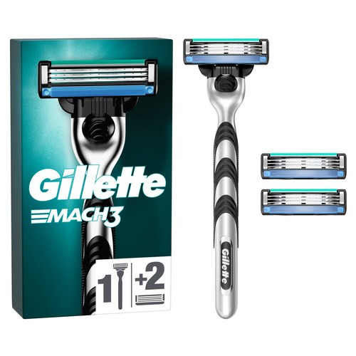 GILLETTE Máquina de afeitar, con cabezal basculante de 3 hojas y 2 recambios GILLETTE Mach 3.