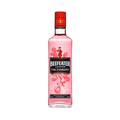 BEEFEATER Ginebra rosa tipo London Gin, que fusiona sabores cítricos con fresa BEEFEATER Pink botella de 70 cl.