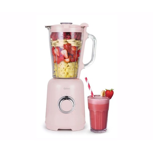 Batidora de vaso QILIVE Q.5123, 600W, 5 velocidades progresivas, jarra de cristal 1,75L, modo pulse, color rosa