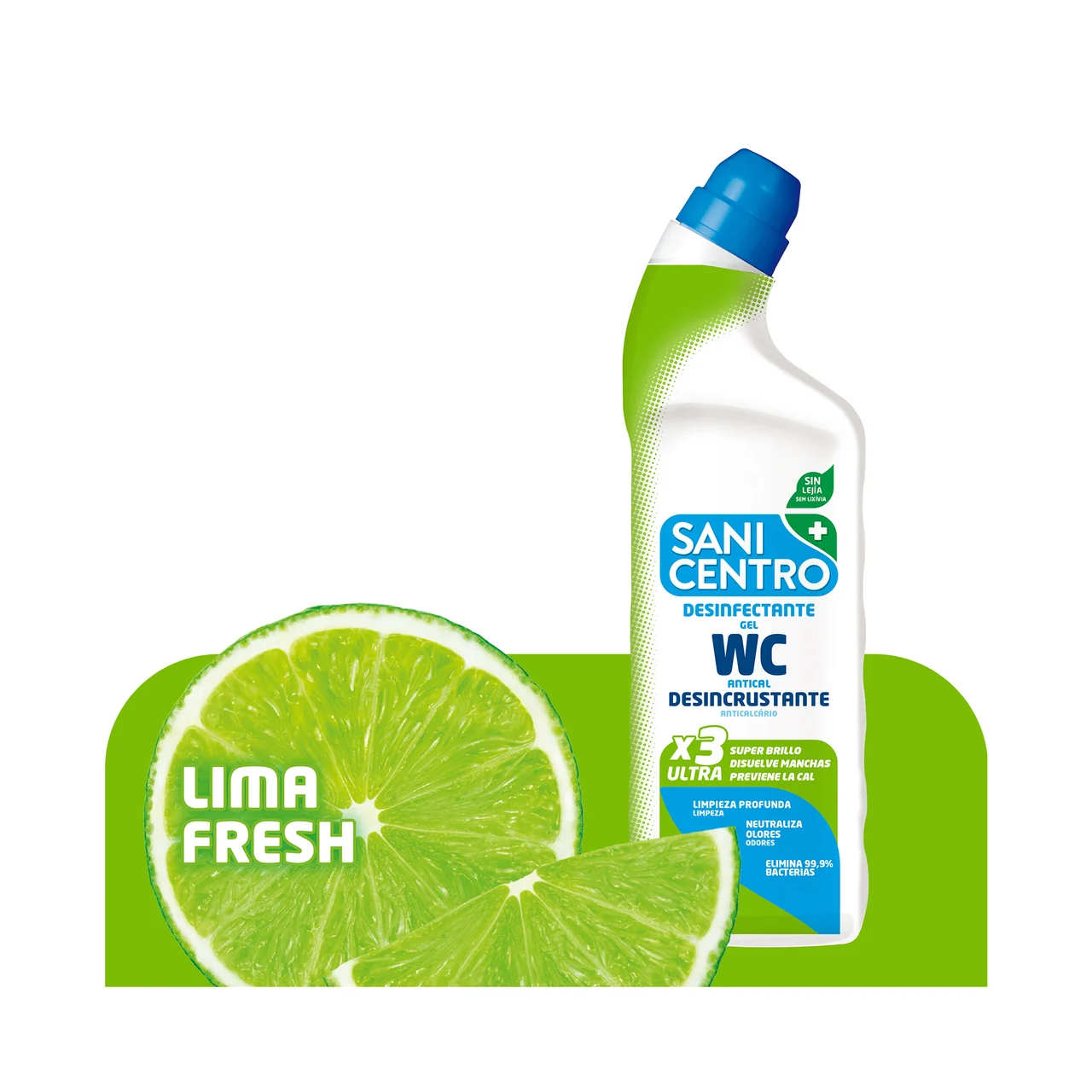 SANICENTRO Gel desinfectante de WC sin lejía, con acción antical y desicrustante, aroma lima fresh 1 l.