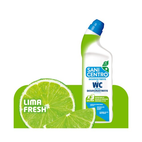 SANICENTRO Gel desinfectante de WC sin lejía, con acción antical y desicrustante, aroma lima fresh 1 l.