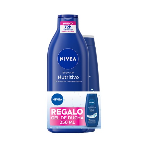 NIVEA Loción corporal nutritiva (400 ml) + gel de baño con aroma a Nivea (250 ml).