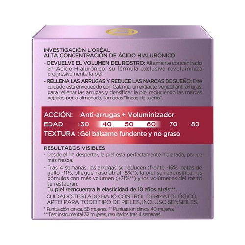 L´ORÉAL PARIS Revitalift filler 50 ml Crema anti-edad y rellenadora de noche con ácido Hialurónico.