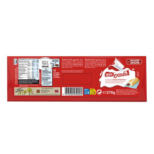 NESTLÉ Chocolate con leche NESTLÉ EXTRAFINO 270 g.