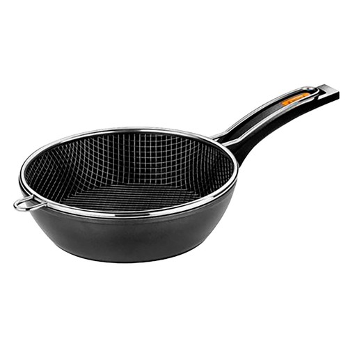 Sartén freidora de 24 cm con cestillo, aluminio forjado, apta para fuego, MONIX