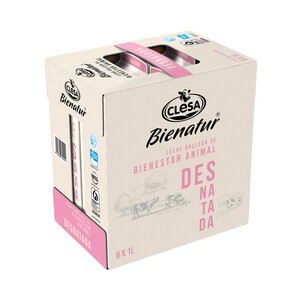 CLESA Leche de vaca desnatada de origen 100% gallega de bienestar animal CLESA Bienatur 6 x 1 l.