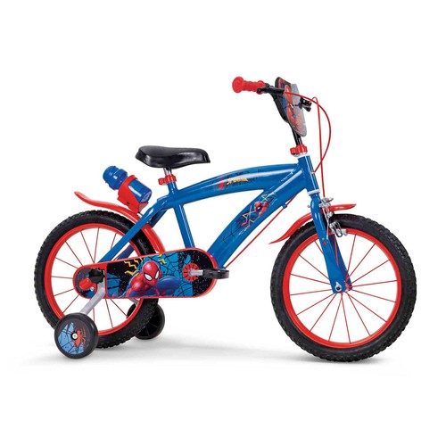 Bicicleta infantil 16" con ruedines, portabotellas y botella SPIDERMAN.
