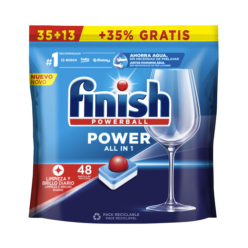 Detergente para lavavajillas en pastillas FINISH POWERBALL 48 uds..768 g.
