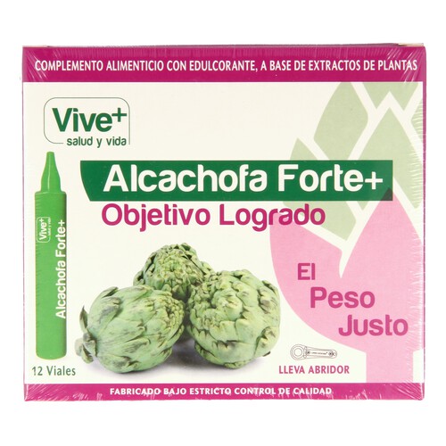 VIVE+ SALUD Y VIDA Complemento alimenticio con edulcorante VIVE PLUS ALCACHOFA FORTE+ 85 gr. (12 viales)