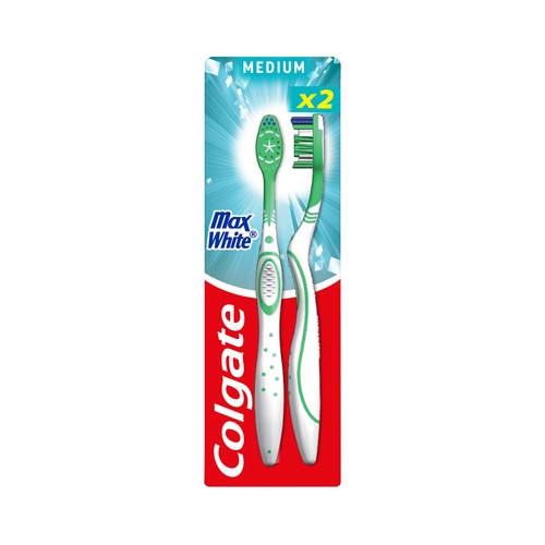COLGATE Max white Cepillo de dientes medio con acción blanqueante 2 uds.