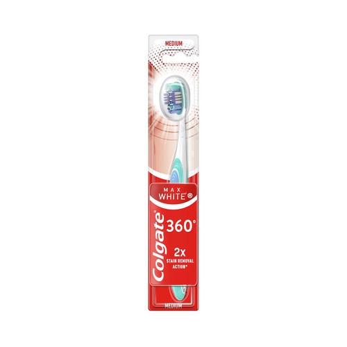 COLGATE 360º Max white one Cepillo de dientes medio, que ayuda prevenir la acumulación de bacterias.