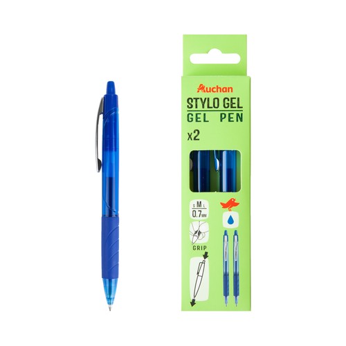 Pack 2 bolígrafos retráctiles tinta gel color azul. ALCAMPO