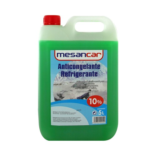 Líquido refrigerante con temperatura de protección de hasta -4ºC, 5L verde, 10% Monoetilenglicol, MESANCAR.