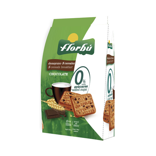 FLORBÚ Galletas 5 cereales, chocolate , sin azúcares añadidos 340 g.
