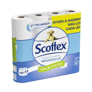 SCOTTEX Megarollo Papel higiénico que dura dos veces más y tiene textura Onda suave 16 rollos.