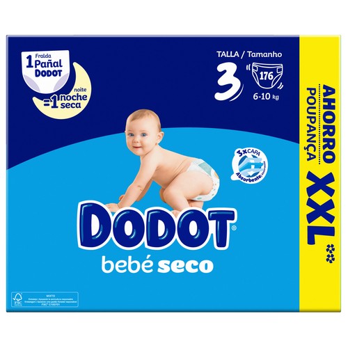 DODOT Bebé-seco Pañales talla 3 (6-10 kg) 176 uds.