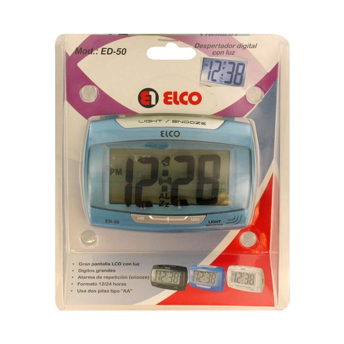 Despertador digital ELCO ED-50 con números grandes.