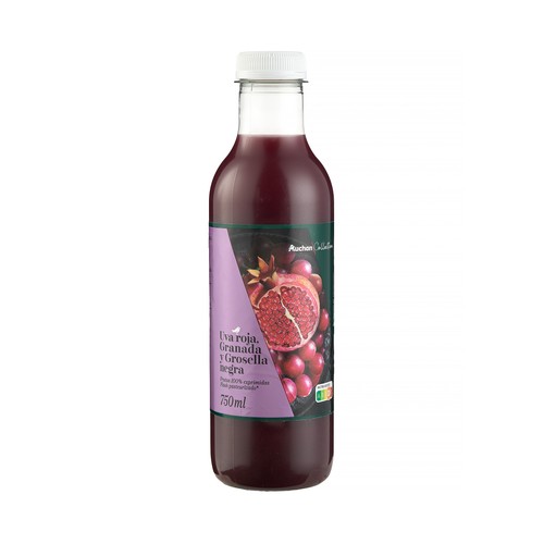 AUCHAN COLLECTION  Zumo exprimido de uva roja, granada y grosella negra 750 ml.
