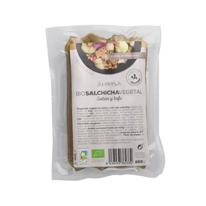 AHIMSA Salchichas vegetales con seitán y tofu tipo salchicha ecológicas AHIMSA 200 g.