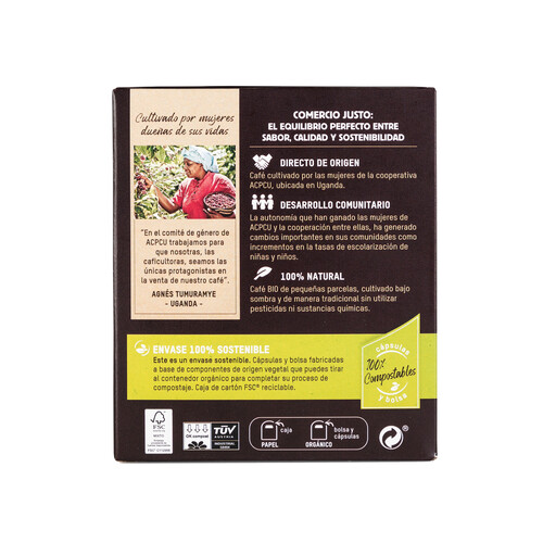 INTERMÓN OXFAM Café Espresso intenso en cápsulas, intensidad 10, ecológico INTERMÓN OXFAM TIERRA MADRE 10 uds. 50 g.