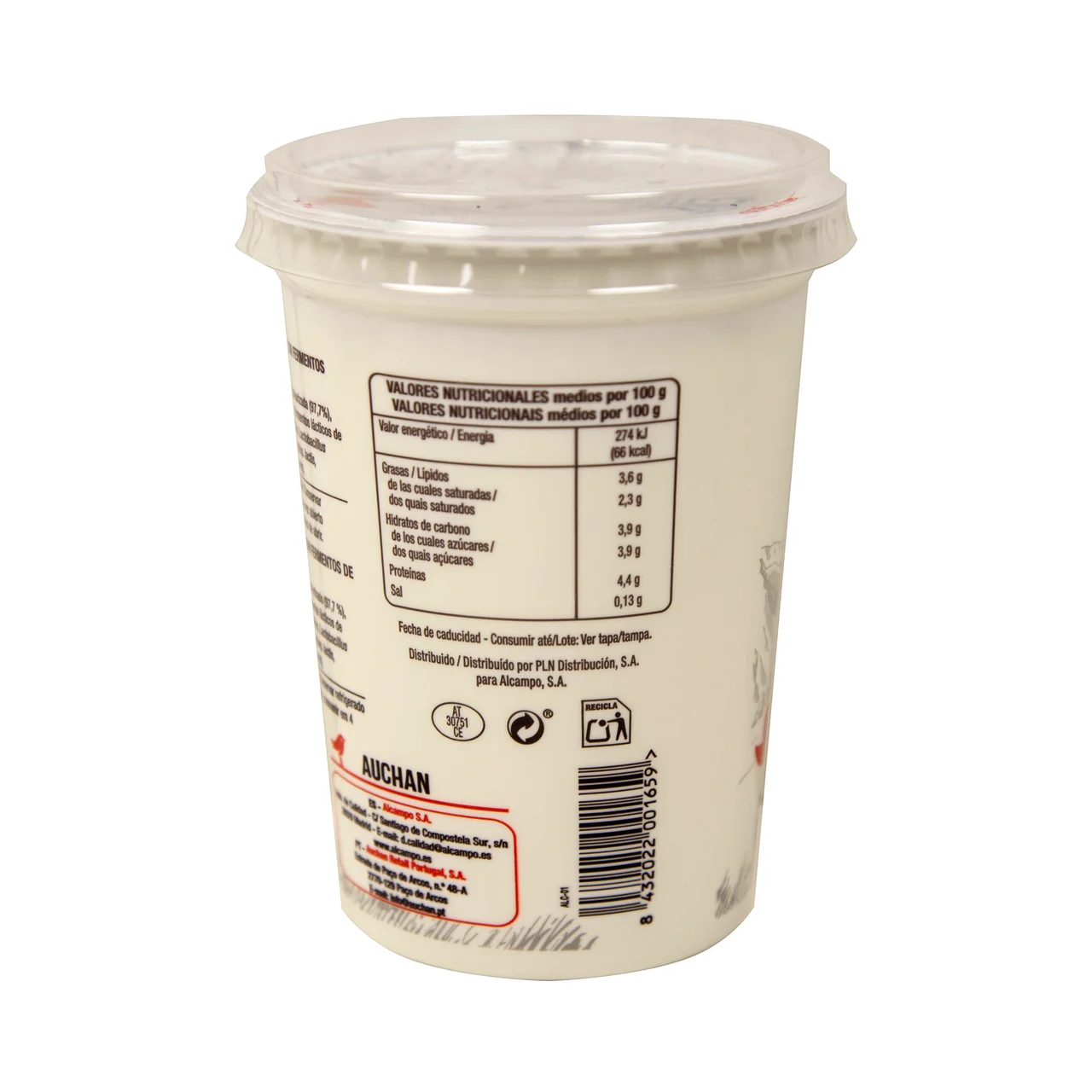 AUCHAN Leche fermentada de vaca con fermentos del kéfir 500 g. Producto Alcampo