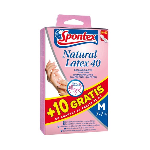 SPONTEX Guantes de látex y algodón fino talla M, 7-7 1/2 SPONTEX 40 + 10 uds.